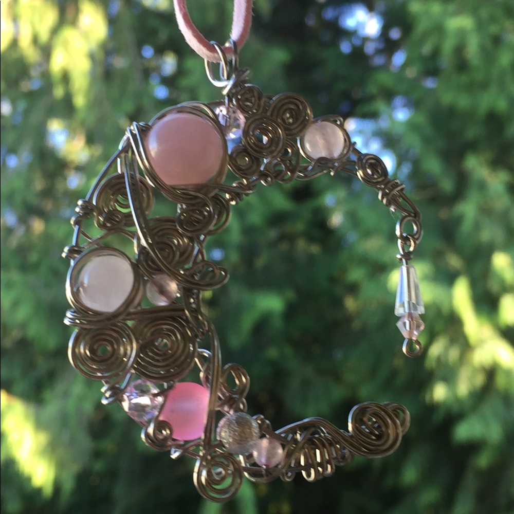 Handmade wire wrapped celestial pendant necklace